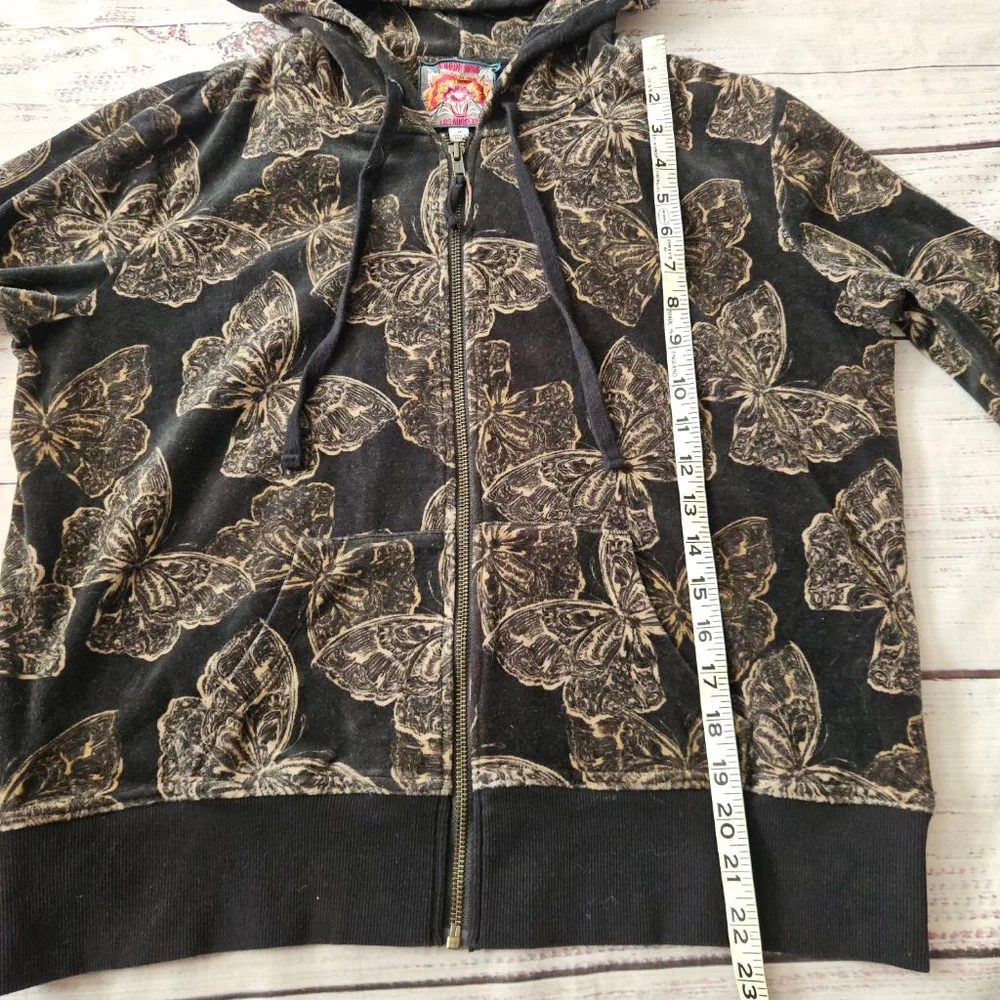Johnny Was Zuri Modern Velour Butterfly Zip Up Hooded Jacket Womens Medium Black - Picture 4 of 6